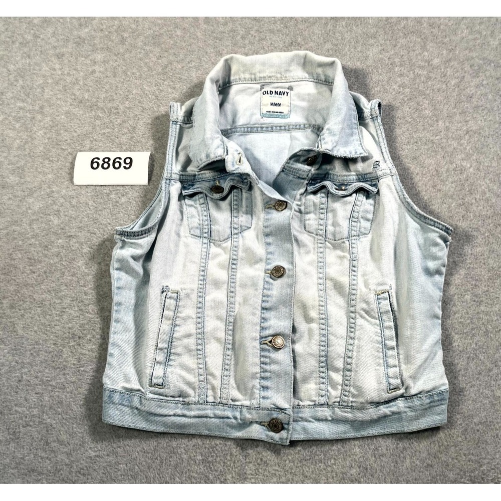 Old Navy Denim Vest Womens Medium Blue Cotton Stretch Collared‎ Button Front